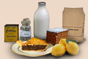 food composite, milk, pie, pepper, lemons, suger
