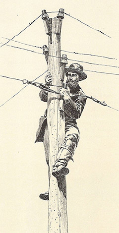 Walton Tabor illustration of a telegraph lineman