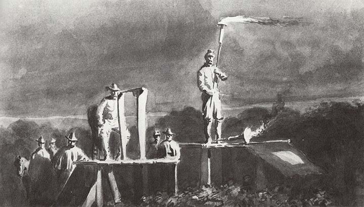 Illustration of Night Signaling by Alfred R. Waud