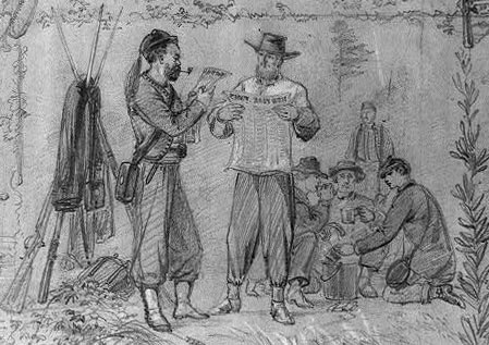 A.R. Waud sketch of Pickets Fraternizing